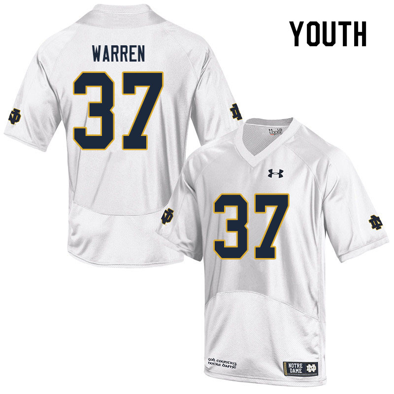 Youth NCAA Notre Dame Fighting Irish #37 James Warren Stitched College Under Armour Authentic White Football Jersey MW10C17EK